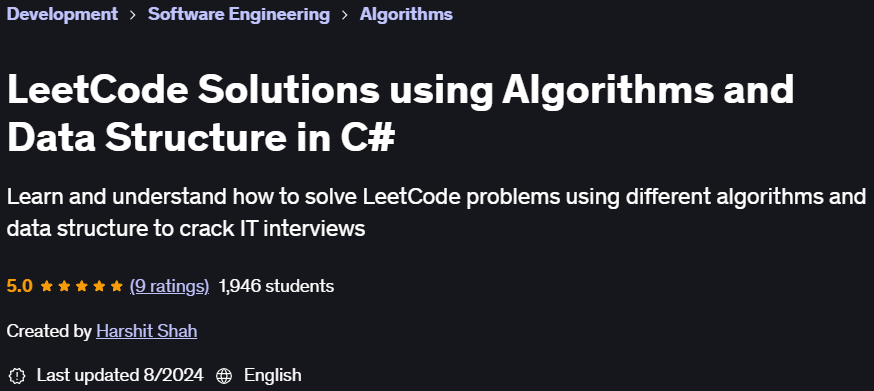 Pictures · Udemy — LeetCode Solutions using Algorithms and Data Structure in C# 2024-8