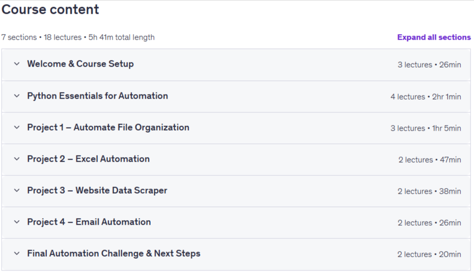 Course topics · Python Automation: Save Hours with 4 Real Projects 2026-6