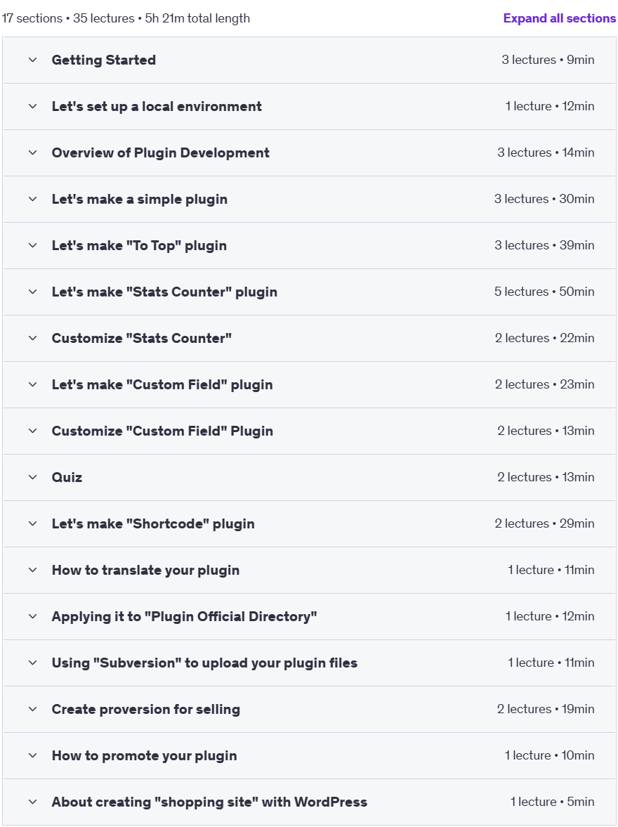 Course topics · WordPress Plugin Development 2023 and Proversion for selling 2023-8