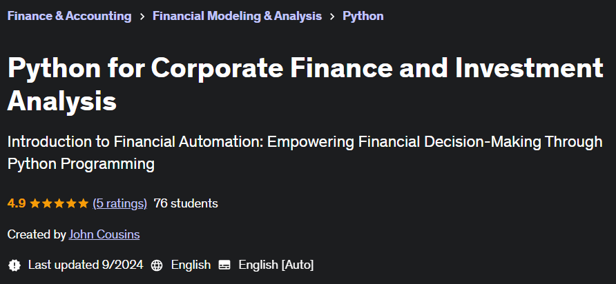 Pictures · Udemy — Python for Corporate Finance and Investment Analysis 2024-1