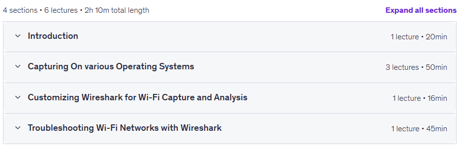 コースのトピック · Wireshark を使用して Wi-Fi Packet Capture を学ぶ 2023-8