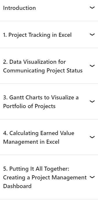 Course topics · LinkedIn — Excel for Project Management 2024-7