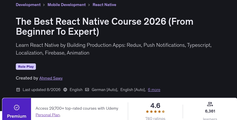이미지 · 가장 좋은 React Native 코스 2026 (초보자부터 전문가까지) 2026-8