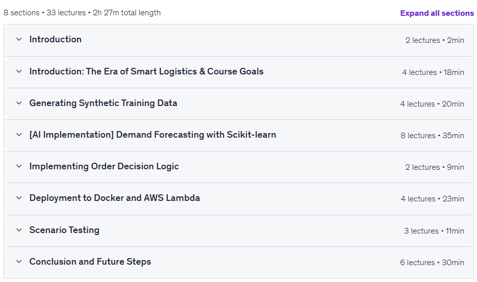 Course topics · Udemy — Build an AI Automated Ordering System with Python & AWS 2025-12