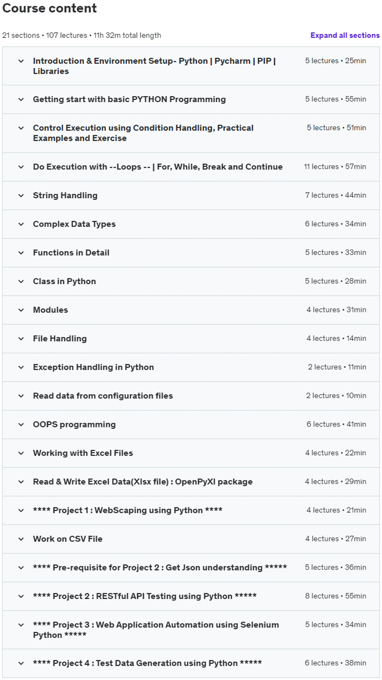 Course topics · End to End Automation using Python | Web Application & API 2023-5