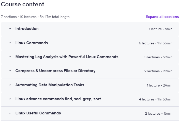 Course topics · Linux Command Line Mastery : Linux Command Line Tutorial 2024-3