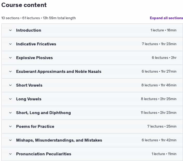 Course topics · Udemy — Master English Pronunciation (RP or ‘BBC English’) 2025-7