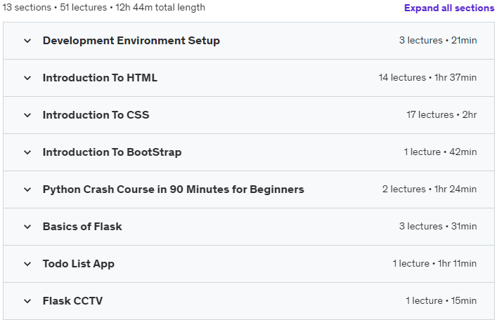 Course topics · Python Web Dev Pro: Flask, Django, HTML, CSS & Bootstrap 2023-4