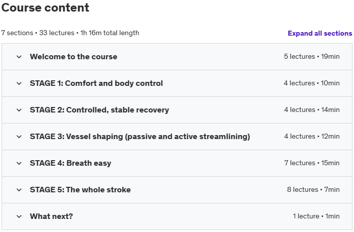 Course topics · Udemy — Total Immersion Swimming: Swim Better, Easier, Faster! 2018-10