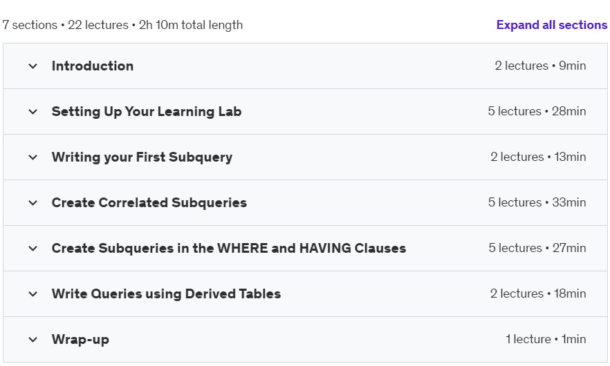 Course topics · EssentialSQL: Subquery Magic – Master SQL Sub Queries. 2024-5