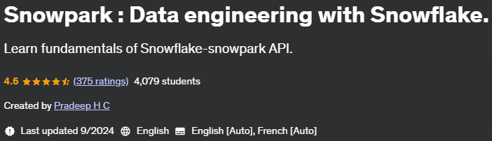 Pictures · Udemy — Snowpark : Data engineering with Snowflake. 2023-2