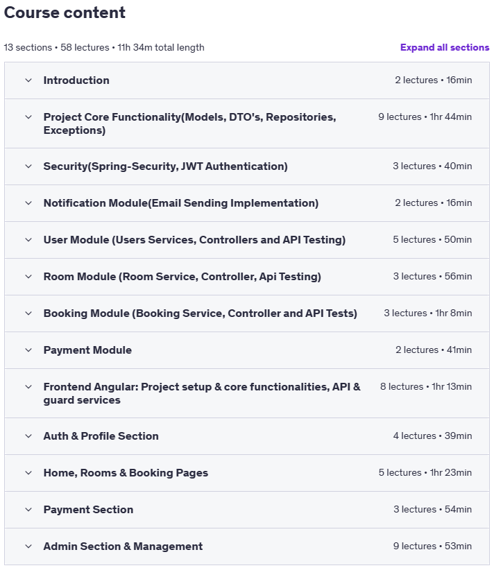 Темы курса · Отель Booking App с SpringBoot, Angular & Payment Gateway 2025-2