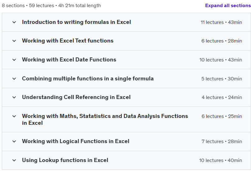 Course topics · Mastering Microsoft Excel Formulas 2024-1