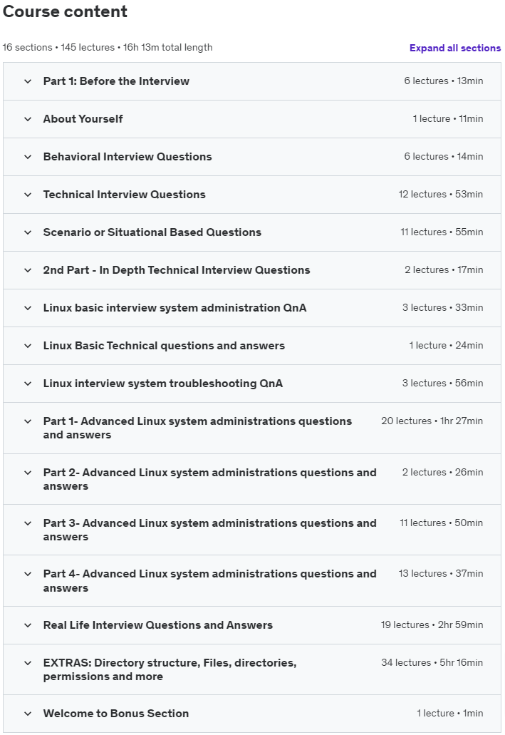Course topics · Linux Technical Interview Questions and Answers 2021-11