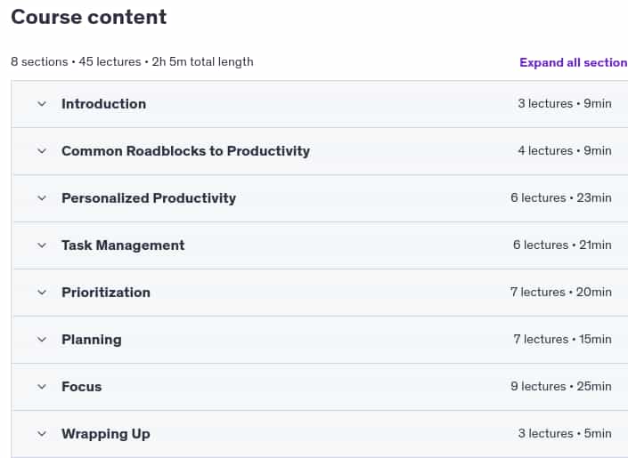 Course topics · Udemy — Time Management Mastery: Do More, Stress Less 2024-12