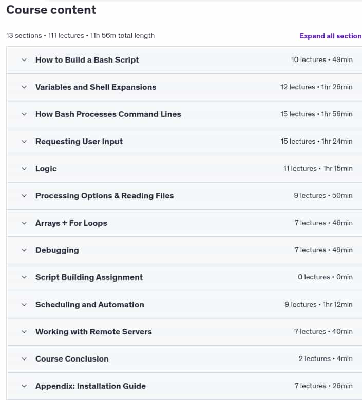 Course topics · Bash Mastery: The Complete Guide to Bash Shell Scripting 2023-1