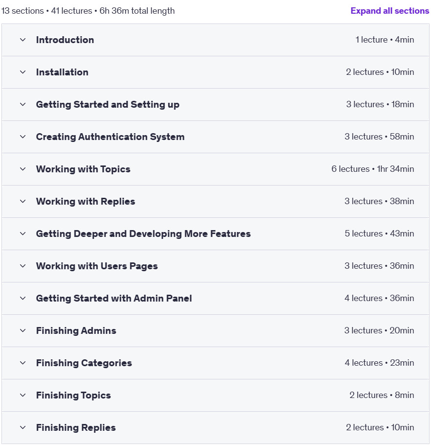 Course topics · PHP with MySQL: Build Complete Forum with Admin Panel 2024-6