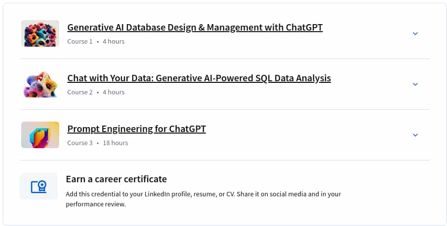Course topics · Generative AI SQL Database Specialist with ChatGPT Specialization 2025-5