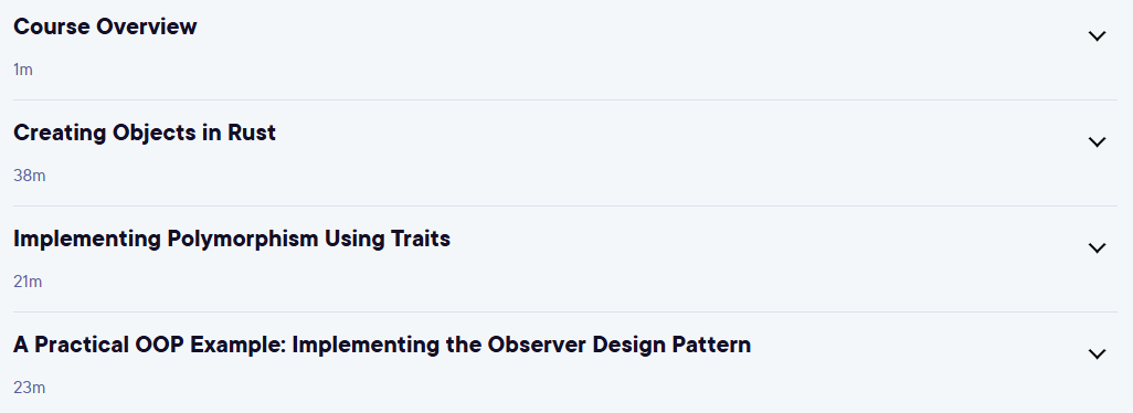 Course topics · Pluralsight — Object-oriented Programming in Rust 2021 2023-4