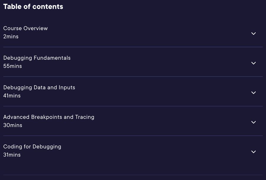 Course topics · Pluralsight — Debugging C# 10 2022-5