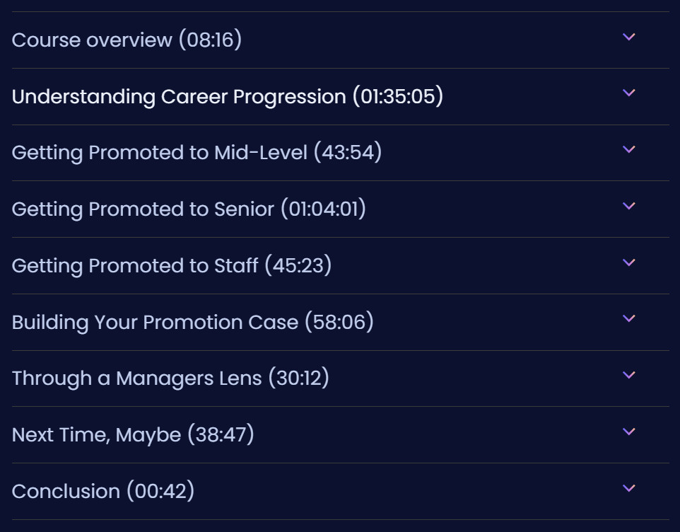 Course topics · Dometrain — Career: Getting Promoted as a Software Engineer 2024-11
