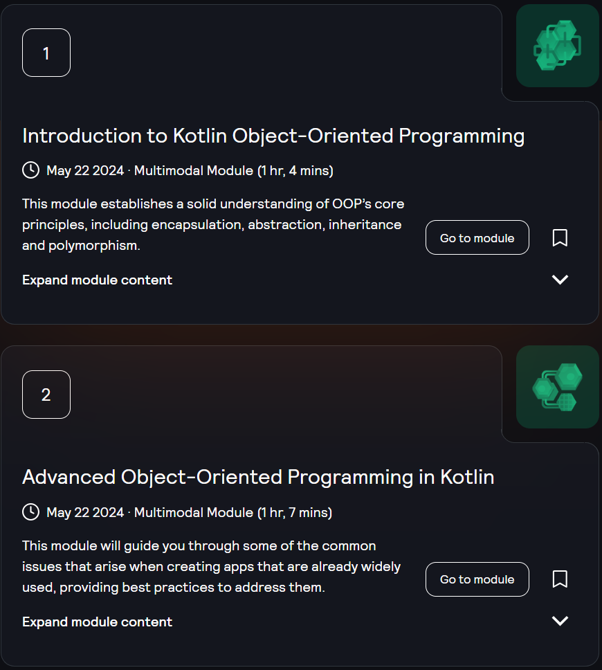 Course topics · Kodeco — Object-Oriented Programming in Kotlin 2025-1