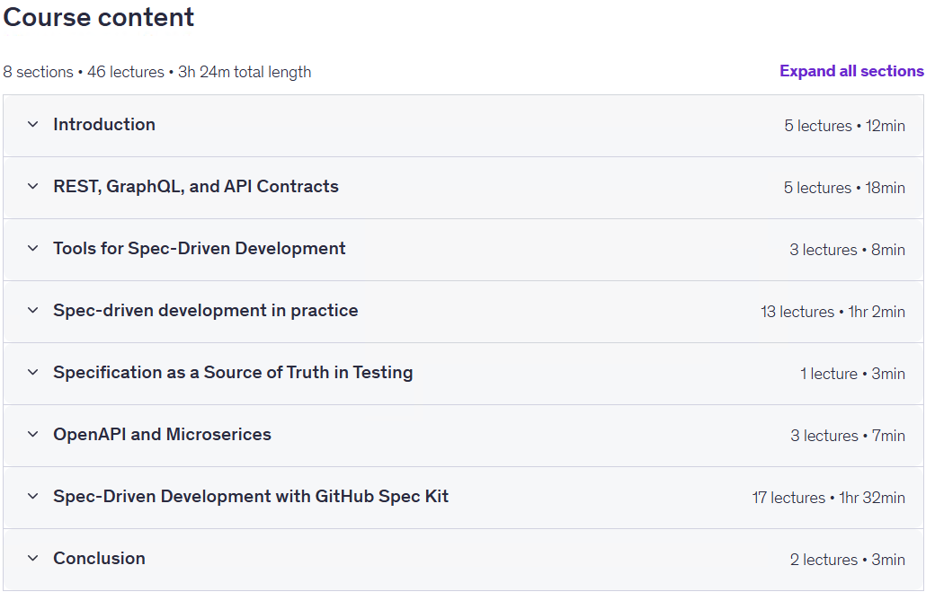 Course topics · Udemy — Spec-Driven Development with AI. Kiro. GitHub Spec Kit. 2026-7