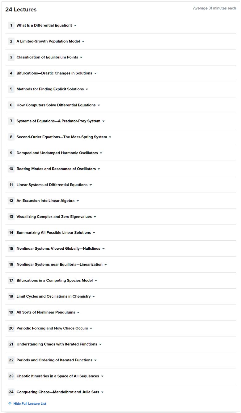 Course topics · Thegreatcourses — Mastering Differential Equations: The Visual Method 2018-8