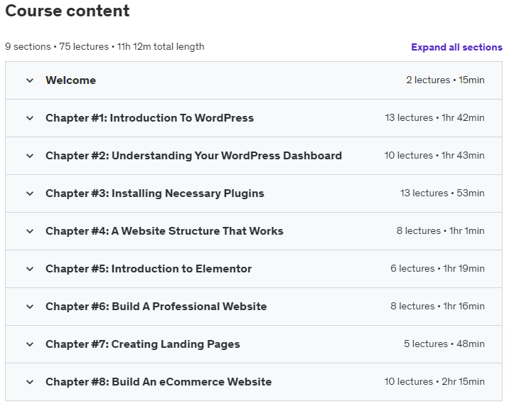 Course topics · WordPress for Beginners 2020-8