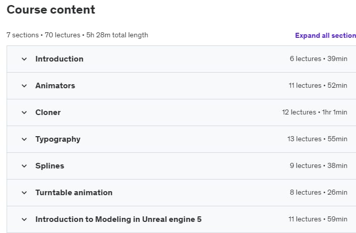 Course topics · Udemy — Unreal Engine 5.4 : Motion Design 2024-4