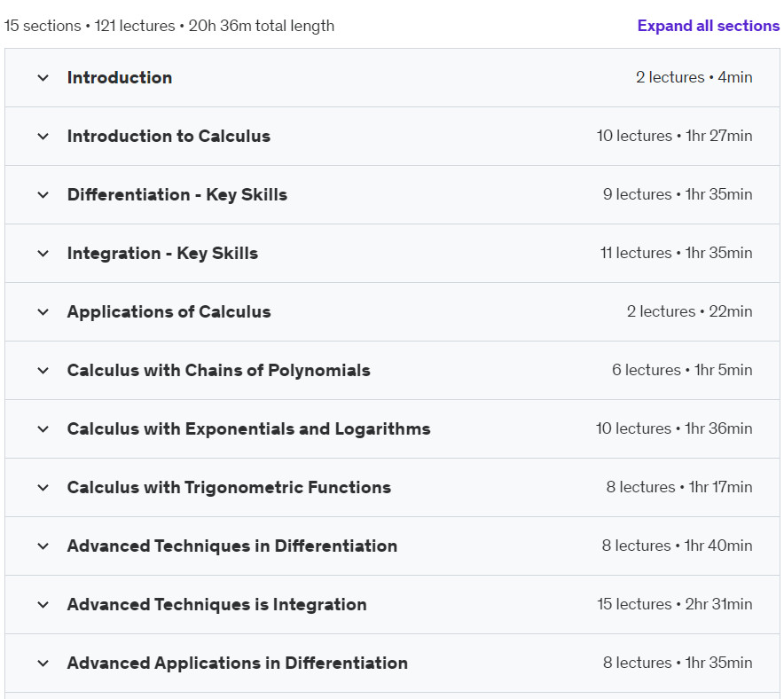 Course topics · Udemy — Calculus: Complete Course 2024-5