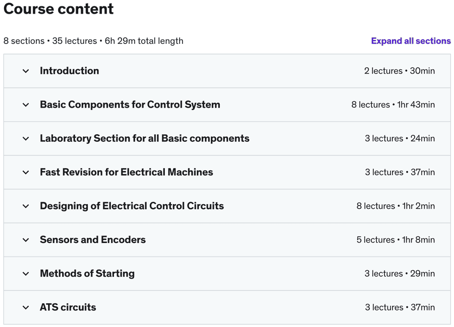 Course topics · Udemy — Electrical Control Design for real industrial applications 2022-1