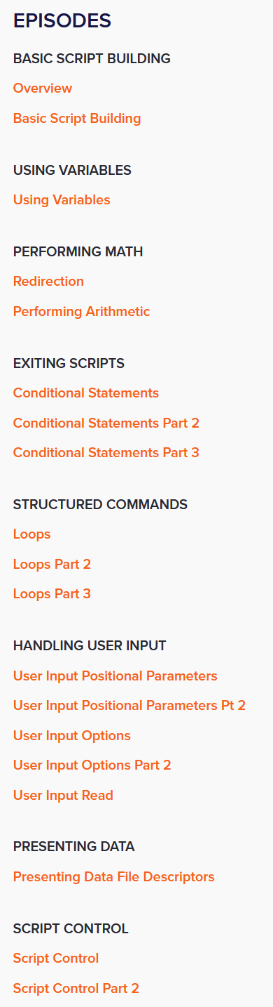 Course topics · ITProTV — Linux Shell Scripting – Basics 2022-9