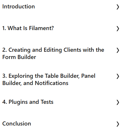 Course topics · LinkedIn — Laravel: Building a CRM with Filament for Laravel 2023-10
