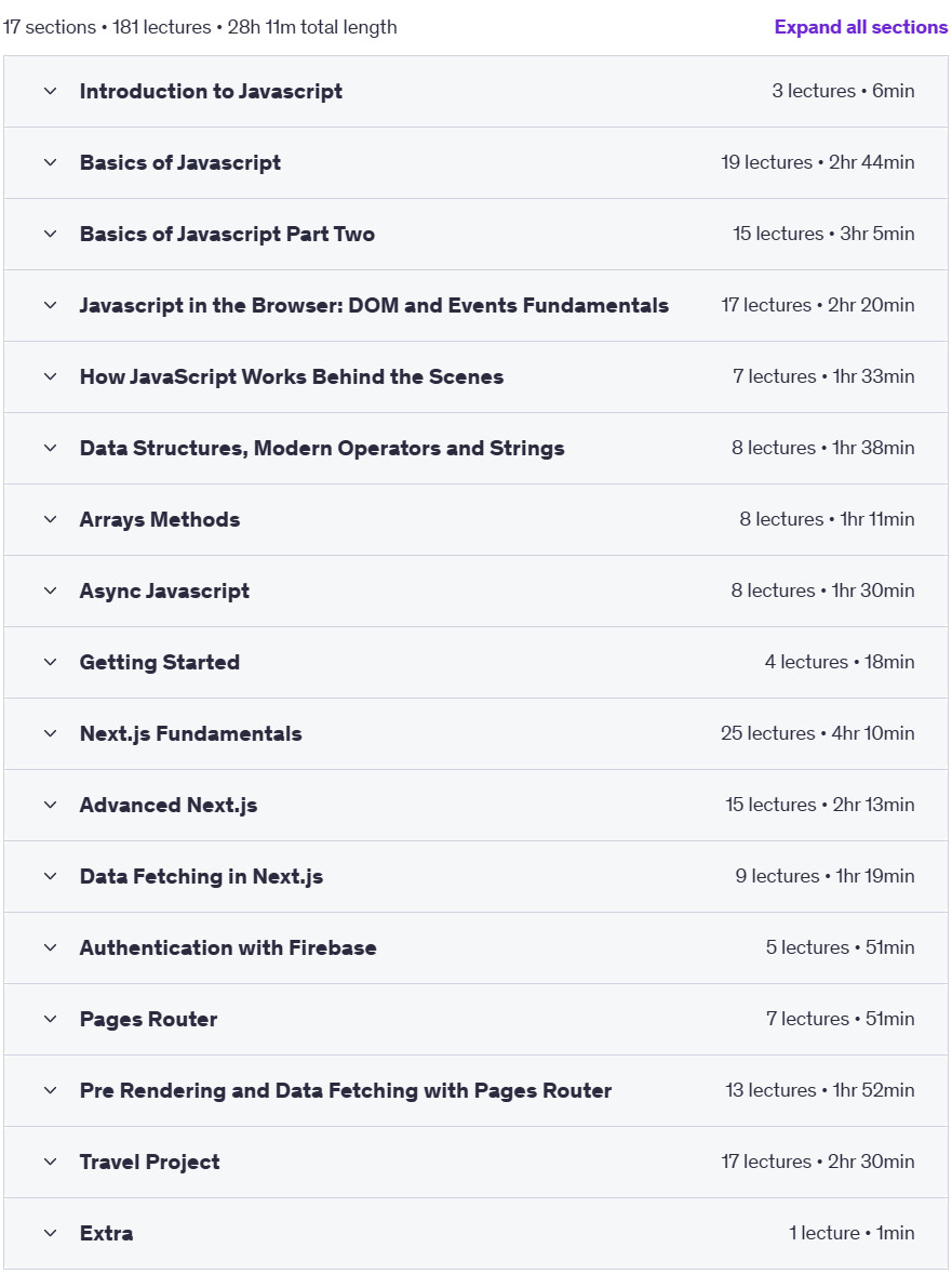 Course topics · Front End Web Development with JavaScript & Next.js 2025-2
