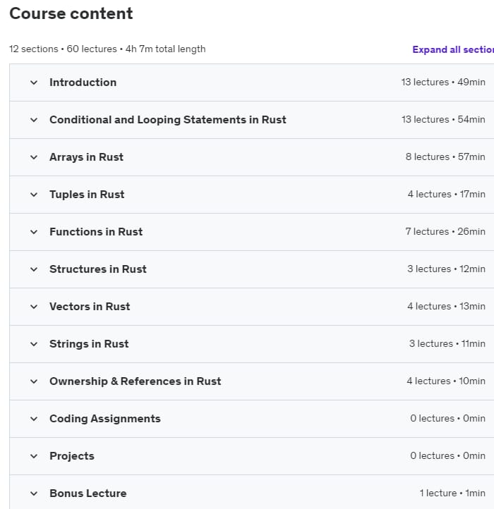 Course topics · Udemy — 2024 Rust Programming for Beginners 2024-1