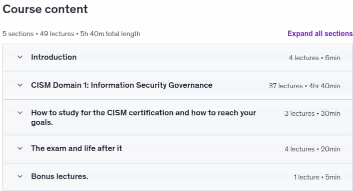 Course topics · Udemy — CISM Certification: CISM Domain 1 Video Boot Camp 2025 2025-10