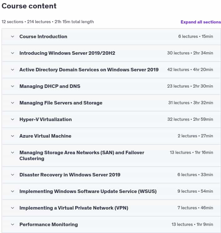 Course topics · Udemy — Windows Server 2019 Administration 2024-11
