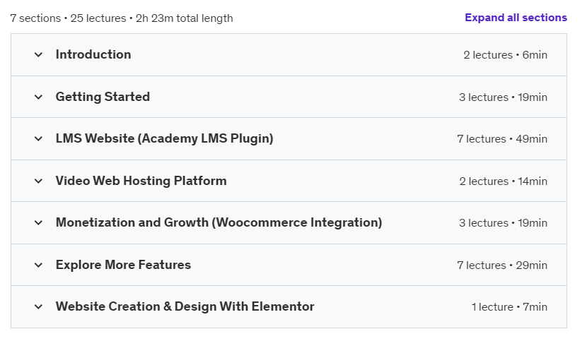 Course topics · Create & Sell Online Courses Website Using WordPress LMS 2024-11