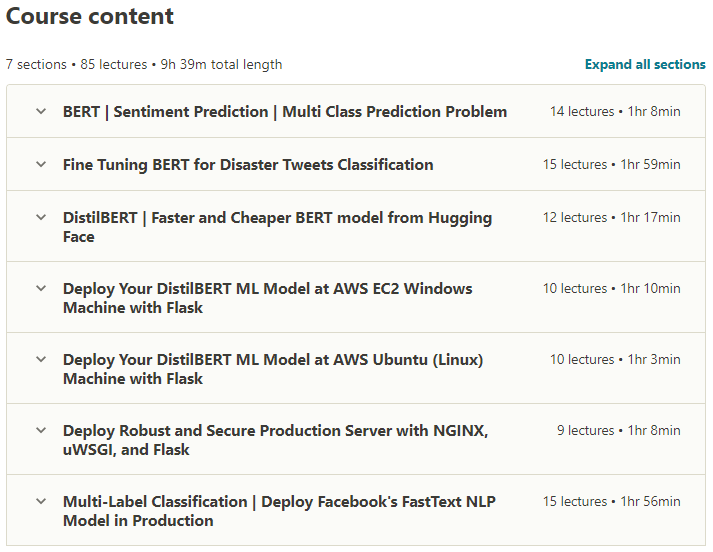 Course topics · Udemy — Deployment of Machine Learning Models in Production | Python 2021-1
