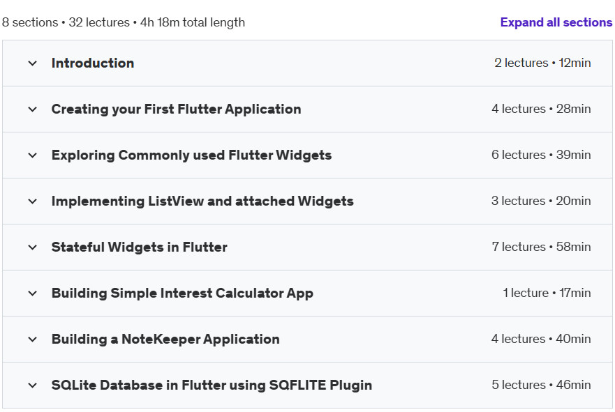 Course topics · Udemy — Flutter App Development – The Complete Guide 2024-9