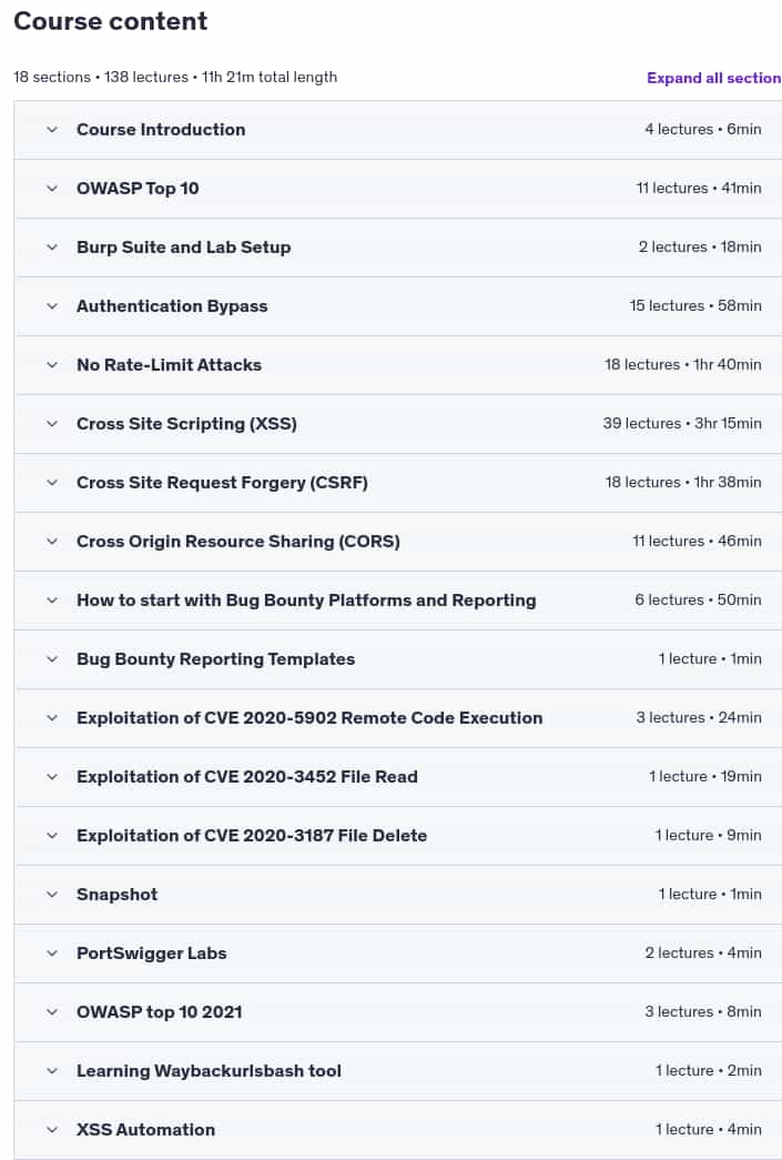 Course topics · Udemy — Ethical Hacking / Penetesting & Bug Bounty Hunting 2025 2025-5