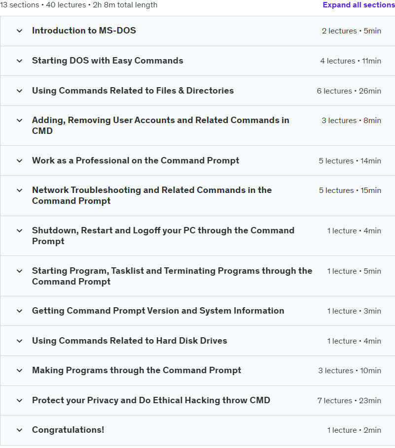 Course topics · Udemy — MS-DOS Complete Course: from Zero to Professional! 2023-4
