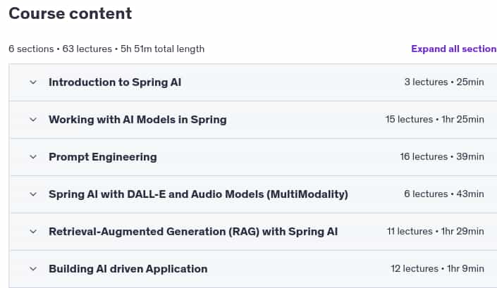 Course topics · Master Generative AI with Java and Spring Boot | Spring AI 2025-1