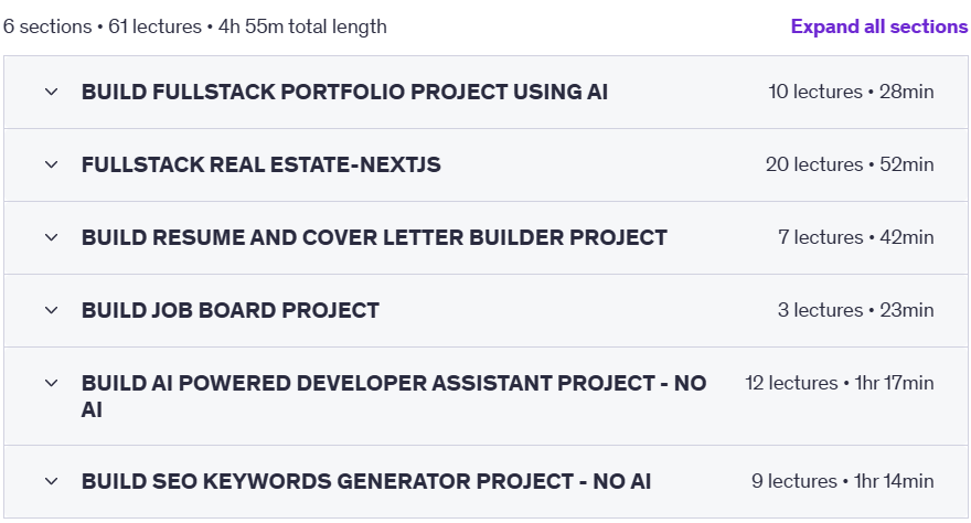 Course topics · Udemy — AI Coding Projects| Build NextJS and React Projects using AI 2025-4
