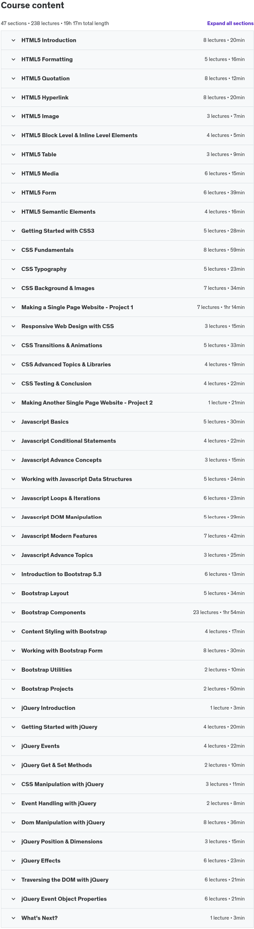 Course topics · HTML5 CSS3 JavaScript Bootstrap and Jquery Masterclass 2024-10