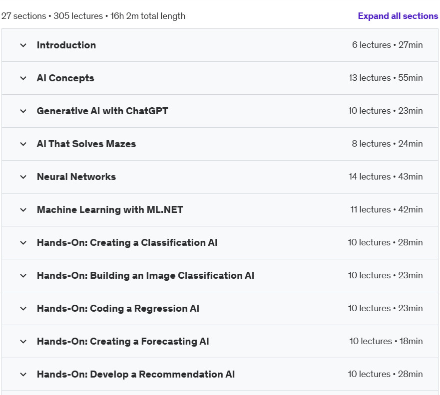 Course topics · Udemy — AI Programming in C# – Beginner to Expert 2024-11