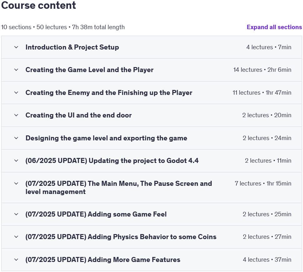 Course topics · Udemy — LittleAdventurer2D: Make a 2D Action Game with Godot 4(2025) 2025-7