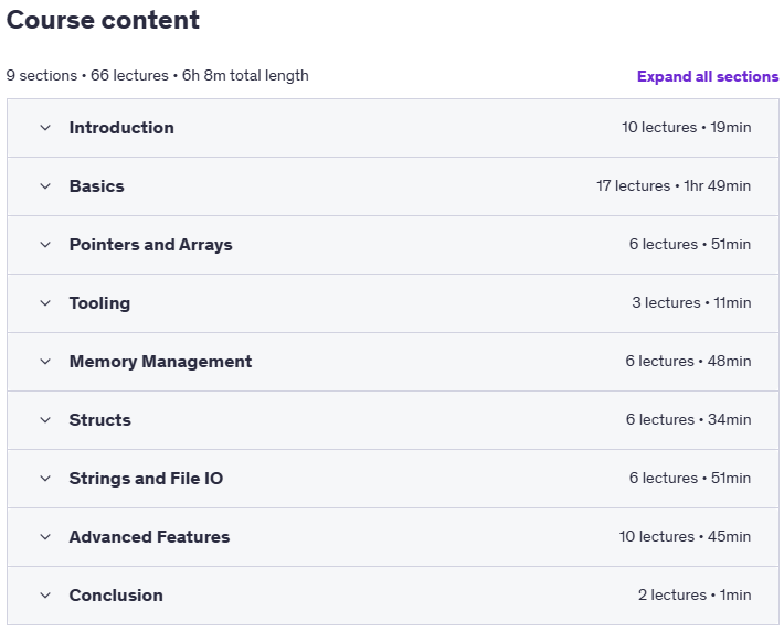 Course topics · Quick Start to C Programming – Coming from another language 2023-12