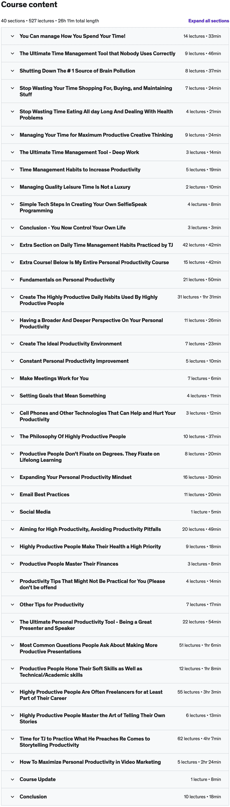 Course topics · Complete Time Management Course Raise Personal Productivity 2022-11